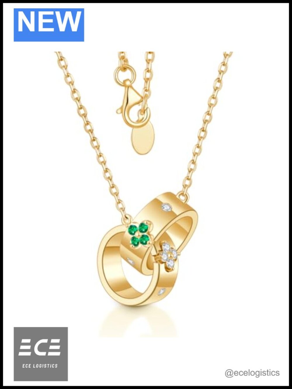 14K Gold Plated Clover Necklace with Moissanite Pendant